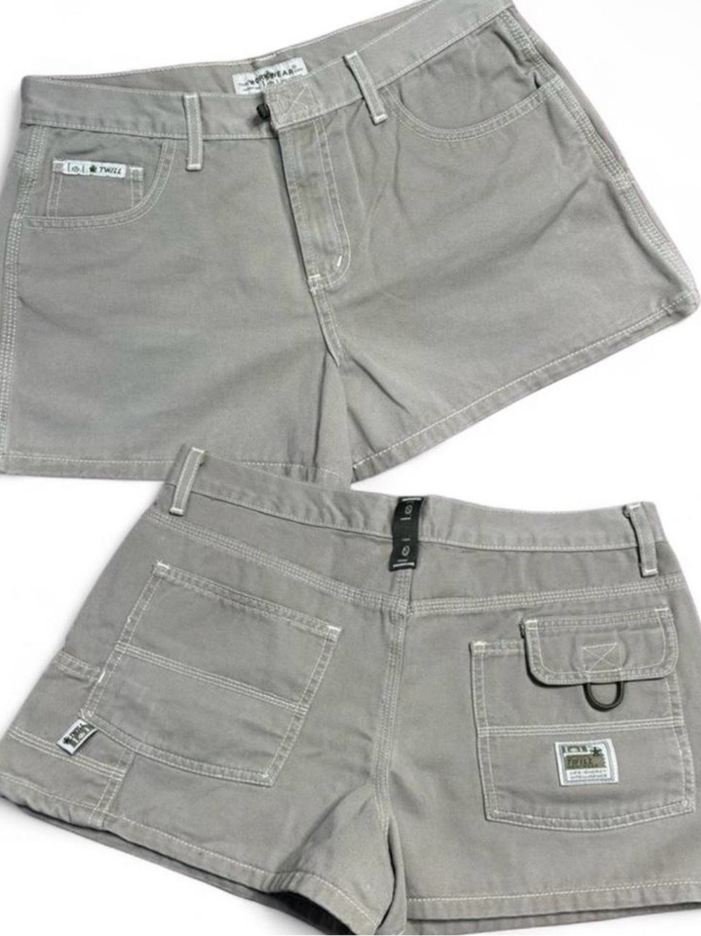 LEI Tan Cargo Mini Shorts Y2K Utility Pocket Skater Grunge Indie Streetwear